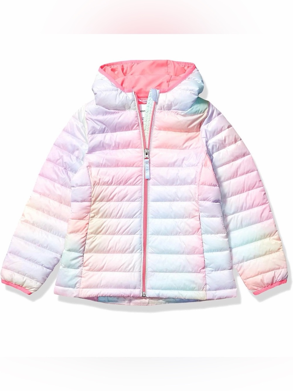 Amazon Essentials Girls' Pastel Rainbow Puffer Jacket - Pink Lining